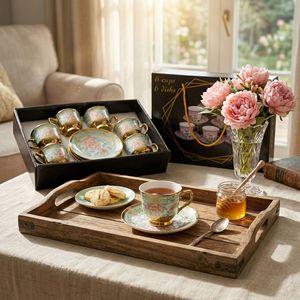 Juego de Tazas <span class=keywords><strong>y</strong></span> Platos de Cerámica con Diseño Floral, Chapado en Oro Europeo, 90 ml, Porcelana Premium, para <span class=keywords><strong>Café</strong></span>, Té, Regalo para la Hora del Té - Product Image 3