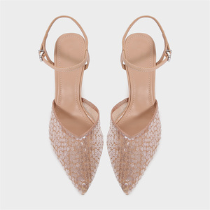 Luxury <strong>Mesh</strong> Sequin <strong>Beaded</strong> Pointy Toe High Heels Muller Shoes Women Fashion Thin Heeled Sandals <strong>Slippers</strong> - Product Image 2