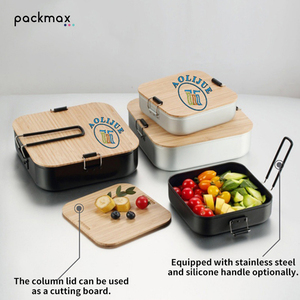 Portable Aluminum Travel Food Container with Bamboo Wood Lid, <b>Microwave</b>-Safe <b>Lunch</b> Bento <b>Box</b> for Fruit Snack Storage - Product Image 2