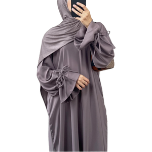 Robe Modeste Yibaoli pour le Ramadan et l'Aïd 2025, Abaya Dubai en Nida Uni, 6 Couleurs, Polyester Respirant, Cordons Ajustables - Product Image 4