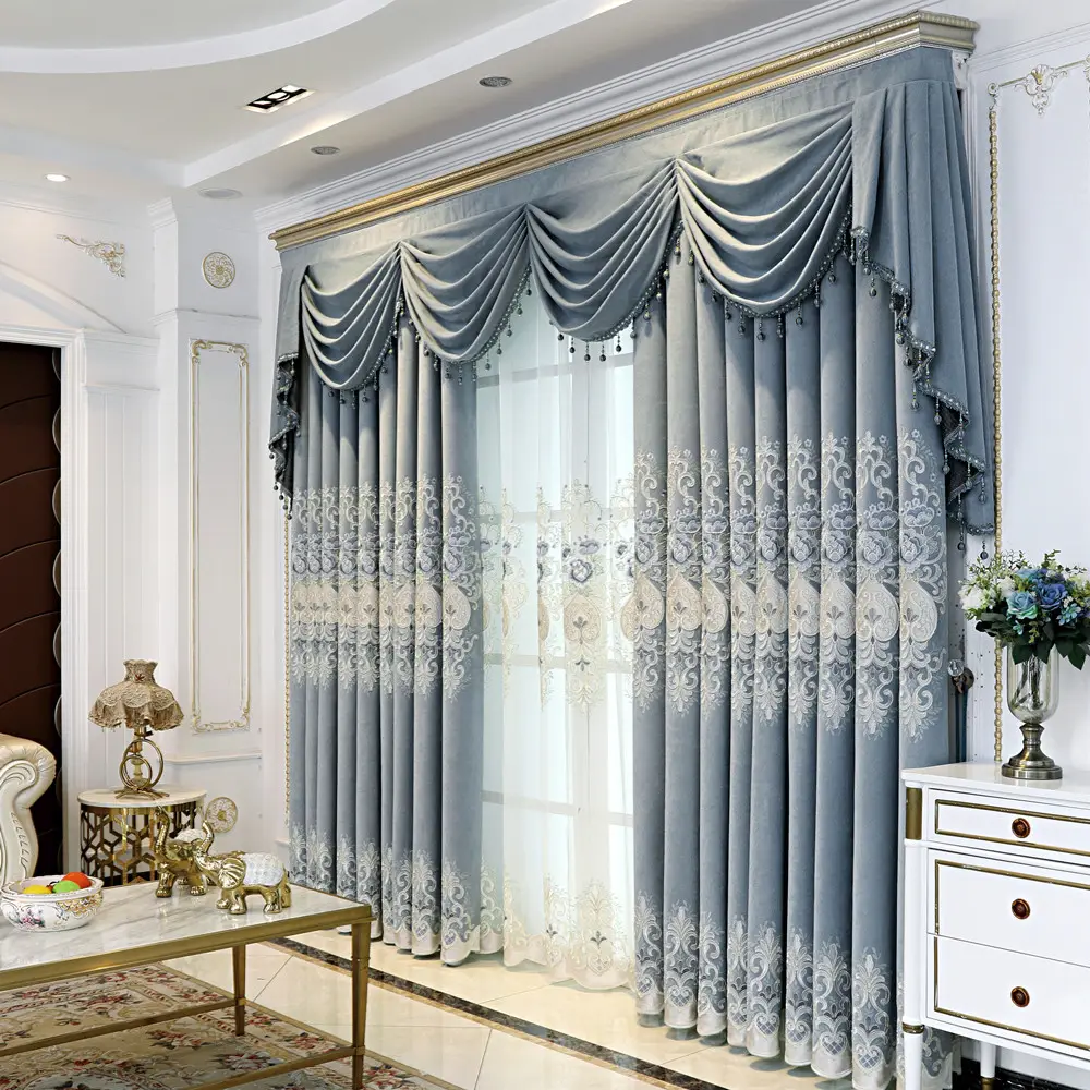 Blackout High Grade Finished Custom Princess Window Embroidery Curtain Fabric Set For Home