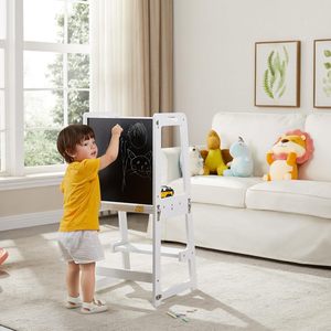 Tour d'apprentissage de sécurité 4-en-1 et tabouret d'assistant de cuisine pour les tout-petits de 1 à 6 ans comprenant une table et une chaise de bureau à tableau blanc - Product Image 5