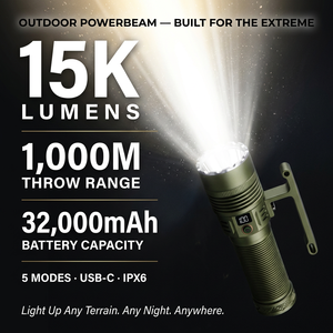 Lampe torche LED WOSEN 15000lm super lumineuse, portée de 1000m, batterie massive de 32000mAh, rechargeable par USB-C, lampe de recherche tactique - Product Image 3