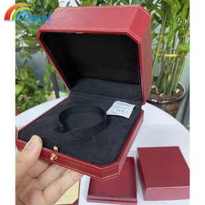 Red Rectangle Leatherette <b>Watch</b> Box With Faux Suede Interior Button Closure Protective <b>Case</b> - Product Image 3