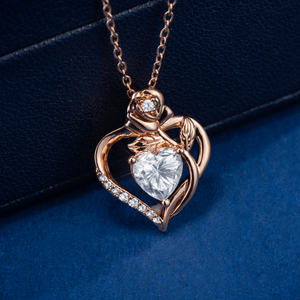 Collier pendentif double cœur en moissanite fleur de <span class=keywords><strong>rose</strong></span> romantique, plaqué or 14 carats, chaîne en argent S925, charme diamant VVS, bijoux pour femmes - Product Image 1