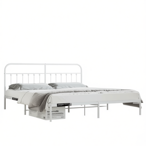 Struttura letto industriale in metallo king size, bianca, in acciaio verniciato a polvere, con base a molle, per camera da letto - Product Image 1