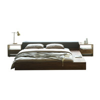 Cama Baja Minimalista de Madera Maciza de 1.8m, Cama de Plataforma Tatami de Nogal Negro Japonés, Cama Extra Ancha para Dormitorio