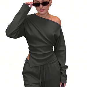 Chemisier court asymétrique à une épaule froncé à manches longues pour femme – Tendance - Product Image 4