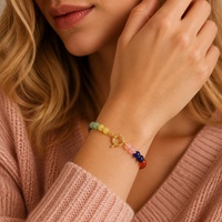 Bracelet perlé Go2boho avec perles rondes en pierre naturelle colorées et fermoir en alliage plaqué or, style bohème pour femme