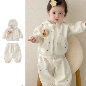 Ensemble deux pièces mignon à pois pour bébé fille, sweat-shirt à capuche et <span class=keywords><strong>pantalon</strong></span> de jogging, printemps-automne - Product Image 1