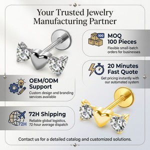 Orecchini Pendenti Personalizzati in Zircone G23 Ipoallergenico, Orecchini in Titanio F136 per Cartilagine, Gioielli per Piercing Labret, Matrimonio - Product Image 5