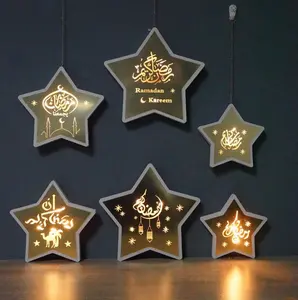Ramadan Middle East Arab Eid Wall Home Muslim Decoration Moon Lantern Mosque Ramadan Decoration Star LED Hanging Pictures