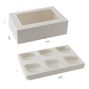 Mewah putih kecil Biodegradable kertas Baking 6 pemegang Paperboard kue Pastry kemasan Cupcake kotak dengan tutup bening - Product Image 4