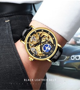 Drop Shipping KINYUED Men's Mechanical Watch Leather Strap <b>Moon</b> Phase Analog Luxury Fashion Sapphire <b>Crystal</b> Wholesale - Product Image 6