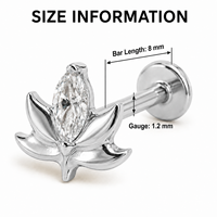 Vente en gros de bijoux de piercing pour femmes : Clous labret à dos plat en titane F136 plaqué or, stériles, avec zircon, motifs papillon, trèfle, lotus