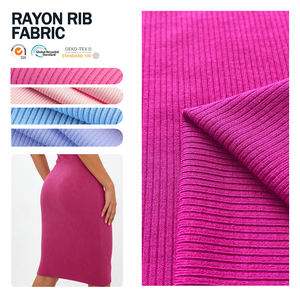 Tissu tricoté côtelé 2x2 épais en rayonne, viscose et élasthanne, teint en fil, pour poignets de vêtements - Product Image 1