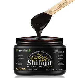 ขายส่งฉลากส่วนตัวสีดําดั้งเดิม 800 มก. ทองเกรดเรซิ่น Shilajit หิมาลัยบริสุทธิ์ 100% พร้อมแร่ธาตุ 85 ชนิด