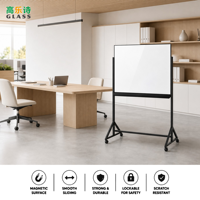 Tableau blanc magnétique effaçable à sec US Home Office en verre trempé transparent de 4 mm avec roulettes et support robuste en alliage d'aluminium