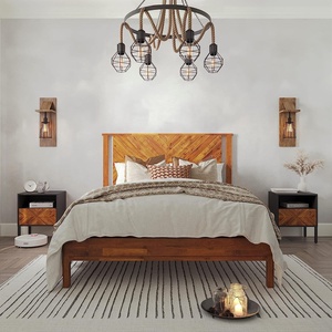 Bedroom Furniture Nordic Minimalist Color-blocked <strong>Teak</strong> Color Solid Wood Modern Retro Wabi-sabi Style <strong>Bedside</strong> <strong>Table</strong> - Product Image 5