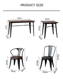 Mobília luxuosa leve do restaurante Loft industrial do estilo do vintage ferro mesa de jantar de madeira e cadeira fast food café cafetaria - Product Image 6