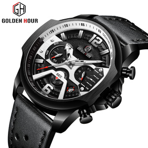 Relogio Masculino นาฬิกาข้อมือผู้ชาย,นาฬิกาควอตซ์หนังหรูหรามีสาย130ชั่วโมงสีทอง - Product Image 6