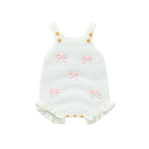 Mimixiong OEKO-TEX enfant en bas âge bébé bébé tricoté vêtements à la main nœud papillon jarretelle doux décontracté barboteuse Onesie tricots combinaison - Product Image 1