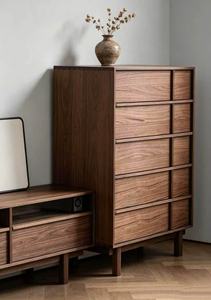 Modern Solid Wood <b>Chest</b> Of Drawers Walnut Finish 5 Drawer <b>Storage</b> Cabinet For Bedroom Home Furniture Minimalist Design - Product Image 5