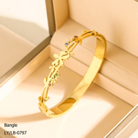 Bracelet Fleur en Zircon en Acier Inoxydable 304/316 Plaqué Or 18K pour Femme, Design de Niche Tendance et Mode