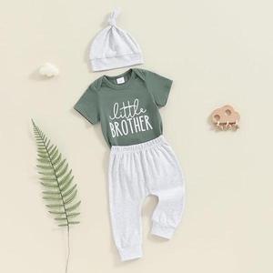 Set di Abbigliamento per Neonato Little Brother 3 Pezzi Body Blu, Pantaloni Grigi e Cappello Perfetto per Neonati e Lattanti - Product Image 1