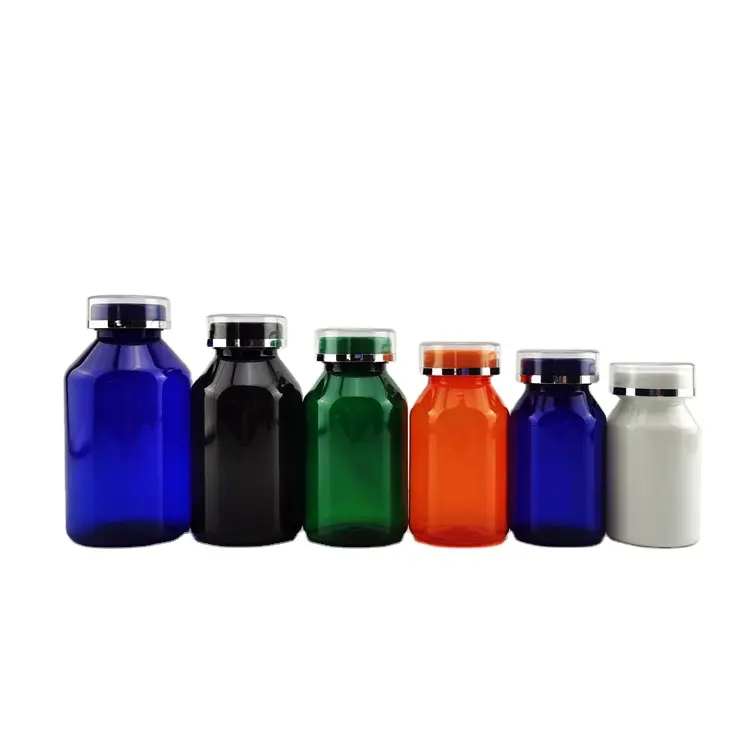Flacons vides en plastique HDPE, avec bouchon coloré, pour complément de santé, 10/50/100 ml, 200 cc, 500 pièces