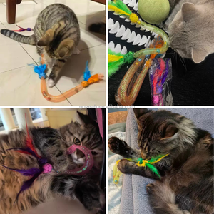 Giocattoli per Gatti con Erba Gatta, Tubi in Rete con Piume e Campanelli, Corda Interattiva Colorata per Gatti e Gattini - Product Image 3