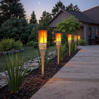 Torche de jardin en bambou à LED pour l'extérieur écologique, flamme scintillante, clôture solaire, lanterne décorative, blanc chaud, indice IP65