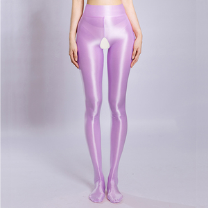 Collant lucidi sexy con cavallo aperto, leggings a vita alta, calze a rete, pantaloni lunghi per fitness - Product Image 6