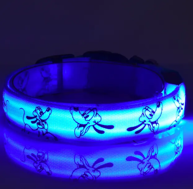 Wasch bare leichte Haustier-Hunde produkte Led Double Print beleuchten Halsbänder Blinkende Lichter Led Haustier halsband mit Hunde drucken