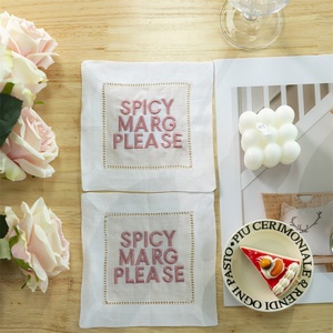 Vente en gros sous-verre coloré pour cocktail, serviette de table, en coton et lin brodés, pour mariage hippie, vente en gros - Product Image 2