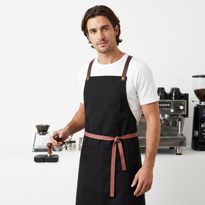 Sleek Black Workwear Apron with Adjustable Brown Straps - Elegant Hotel Uniforms Design for Baristas Bakers Craft <b>Makers</b> Aprons - Product Image 5