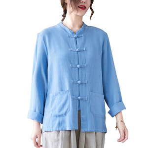 M-2XL été nouveau coton et chanvre chinois col debout bouton Tang costume haut Tai Chi costume <span class=keywords><strong>Zen</strong></span> costume thé chemise - Product Image 3