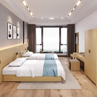 Ensemble de lit king size en bois massif de style nordique personnalisé avec tête de lit à panneaux, écologique, pour hôtels commerciaux et appartements