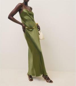 OEM nouvelle robe midi sans manches sexy de luxe en satin de soie pour femmes - Product Image 4