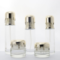 Ensemble de flacons cosmétiques de luxe en verre avec couvercle doré effet fusion, emballage haut de gamme pour soins de la peau, pots et contenants vides rechargeables pour crème visage