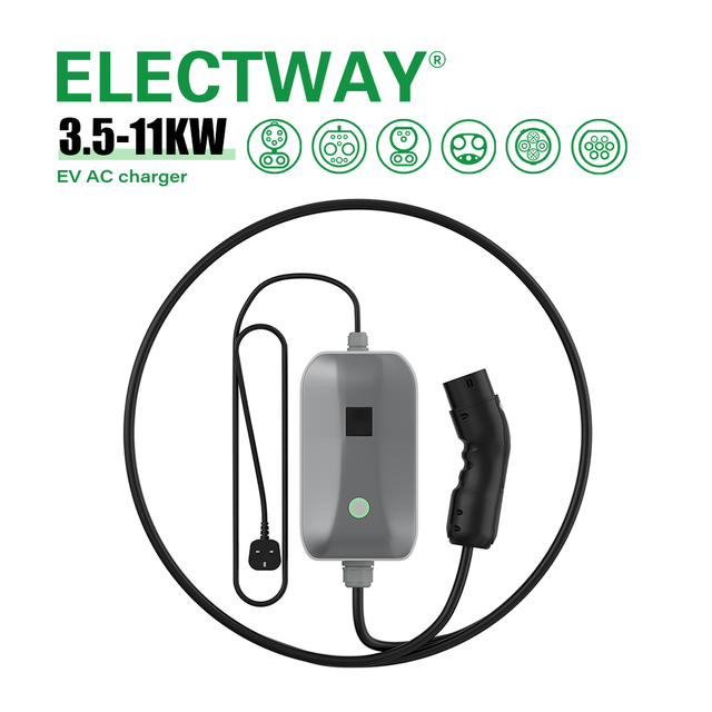 Electway Ac Portable Ev Charger 7kW 16A 32A With Gbt Type2 Plug Adjustable Current Ce Tuv Certified for Home and Travel