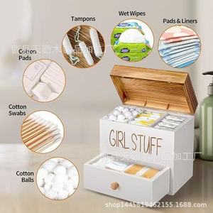 Caja de almacenamiento de madera con tapa para productos de higiene femenina, tampones y detergente para ropa; incluye cajón. - Product Image 2