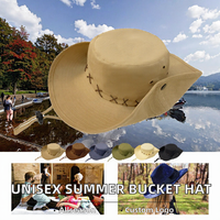 Chapeau Boonie personnalisé kaki à large bord, avec sangle de menton en cuir à bouton-pression latéral, pour activités de plein air, camping, safari, vente en gros, logo