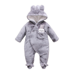 Baby Quilted Hooded Jumpsuit Spring Autumn Winter Thickened Polyester Long-sleeve Romper Infants <strong>Toddler</strong> Crawling Clothes Pocket - Product Image 3