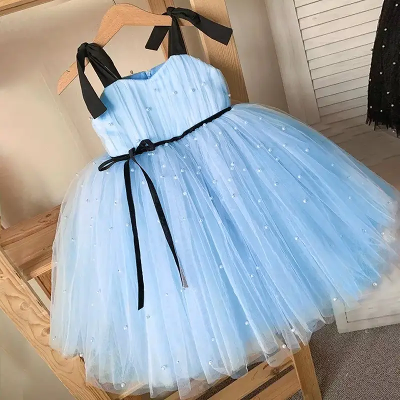 여름 2022 소녀 드레스 패션 Tulle Frock 소녀 드레스 스파게티 스트랩 캐주얼 드레스