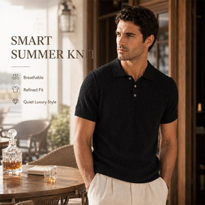 Polo Homme en Maille Câblée Mélange Lin Respirant à Manches Courtes, Logo Personnalisé, Haut Décontracté d'Été Léger et Doux de Qualité Supérieure - Product Image 3