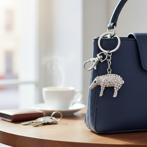 Portachiavi a forma di tapir in cristallo con strass, ciondolo in metallo color argento per borsa o chiavi - Product Image 3