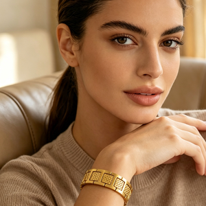 personnalisé gold plated stainless steel <b>engraved</b> geometric wide panel minimalist fine chain link bulk wholesale bracel - Product Image 2