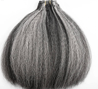 Extensions de cheveux à clipser Kinky Straight gris sel et poivre, gris argenté, extensions de cheveux humains vierges brésiliens mélangés argentés 100g