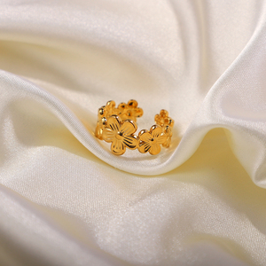 <span class=keywords><strong>Anillo</strong></span> Ajustable de Acero Inoxidable con Flor, Chapado en Oro de <span class=keywords><strong>18k</strong></span>, Resistente al Agua, para Mujer, Regalo de Boda, Joyería Exquisita - Product Image 3